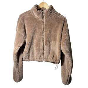 OFFLINE by Aerie Fluffy Sherpa Cropped Full Zip Cappuccino Women Sweatshirt Sz M